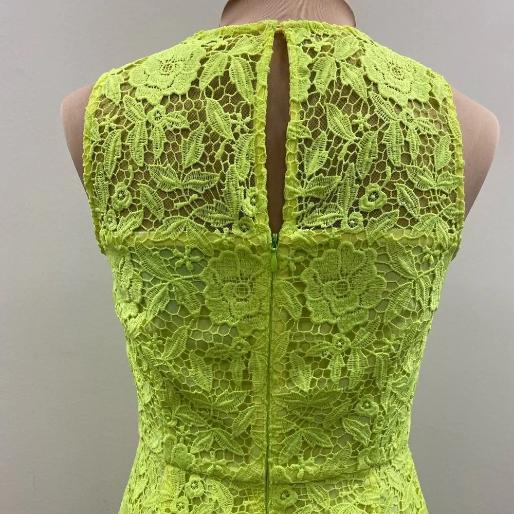 J Crew Collection Neon Green Lace Sleeveless Mini Sheath Dress - Picture 7 of 9